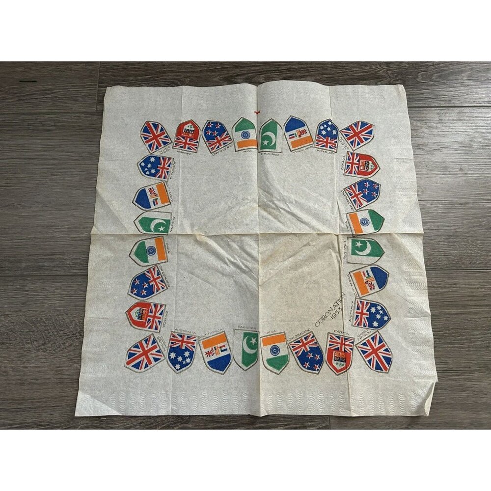 1953 SOUVENIR PAPER NAPKIN COMMEMORATING CORONATION QUEEN ELIZABETH II